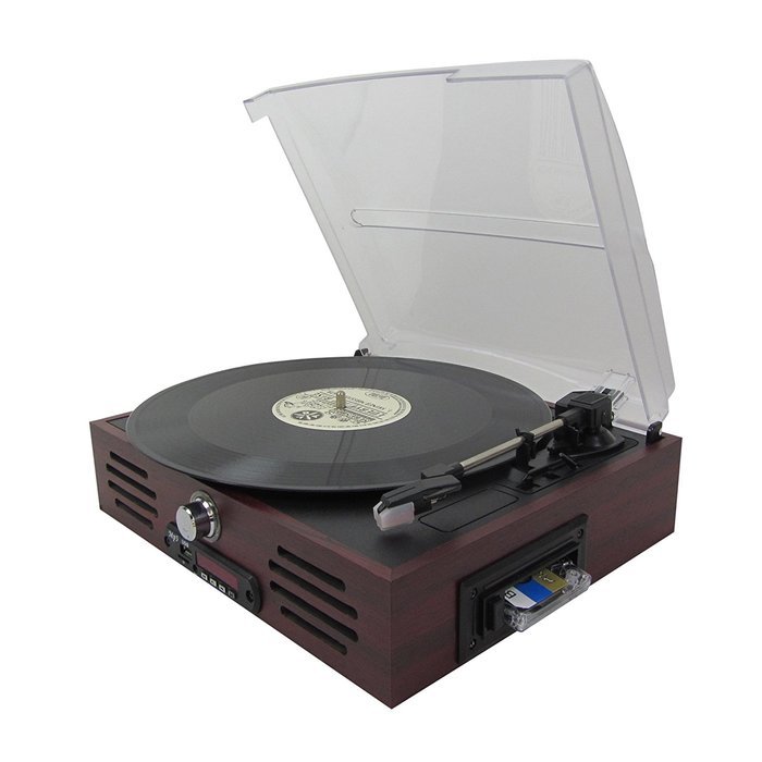 Keni Wooden Turntable Cassette Player with Built-in Stereo Speaker, Vintage Style MIC Record Player, Vinyl,Cassette-To-MP3...