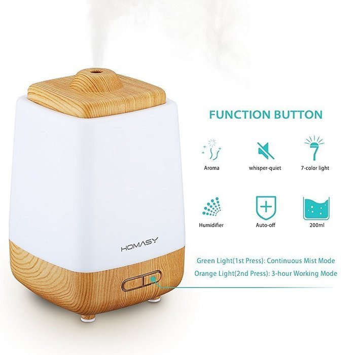 Scenic 200ml Aroma Essential Oil Diffuser in Wood Grain with 7 Color LED Lights Changing for Spa Home Office N9