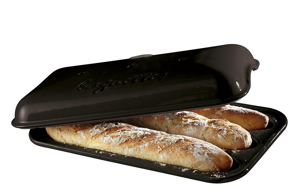 Emile Henry Made In France Flame Baguette Baker, 15.4 x 9.4", Charcoal