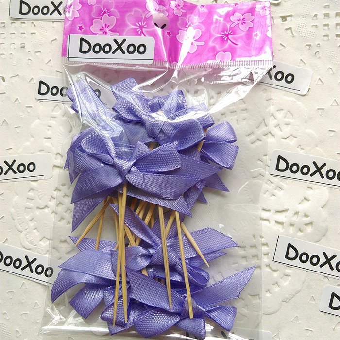 DOOXOO Light Purple Satin Bow Cupcake Toppers or Finger food picks - Baby Shower or Wedding ( Set of 24 )