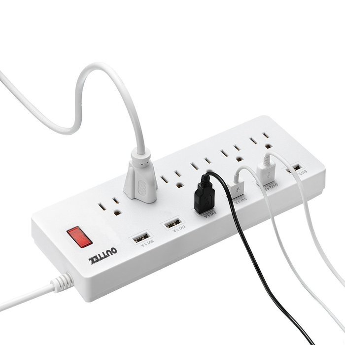 [New] Outtek 6-Outlet Fireproof Surge Protector 1625W/13A with 6 USB Ports (5V/2.4A*2 and 5V/1A*4) Charging Station... N2