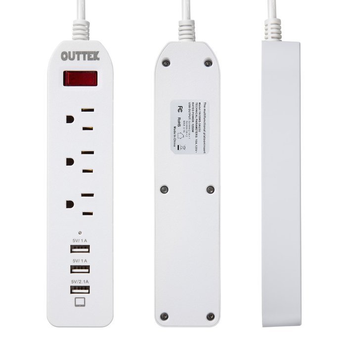 [New] Outtek 6-Outlet Fireproof Surge Protector 1625W/13A with 6 USB Ports (5V/2.4A*2 and 5V/1A*4) Charging Station... N3