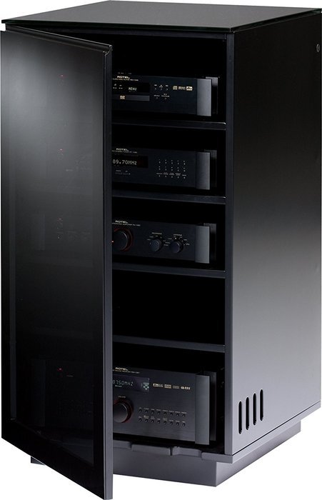 BDI Mirage 8224 Double Wide Entertainment Cabinet, Satin Black with Black Glass Top N2