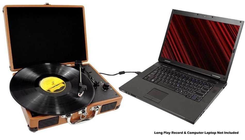 PYLE PVTT2UGR Retro Belt-Drive Turntable with USB-to-PC Connection with Built-In Rechargeable Battery (Gray) N10