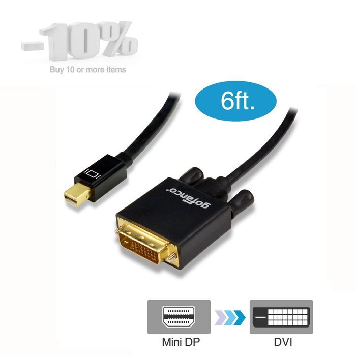 gofanco [5-pack] Gold Plated 6 Feet Mini DisplayPort to DVI Adapter Cable (Black) - Thunderbolt 2 Compatible for... N36