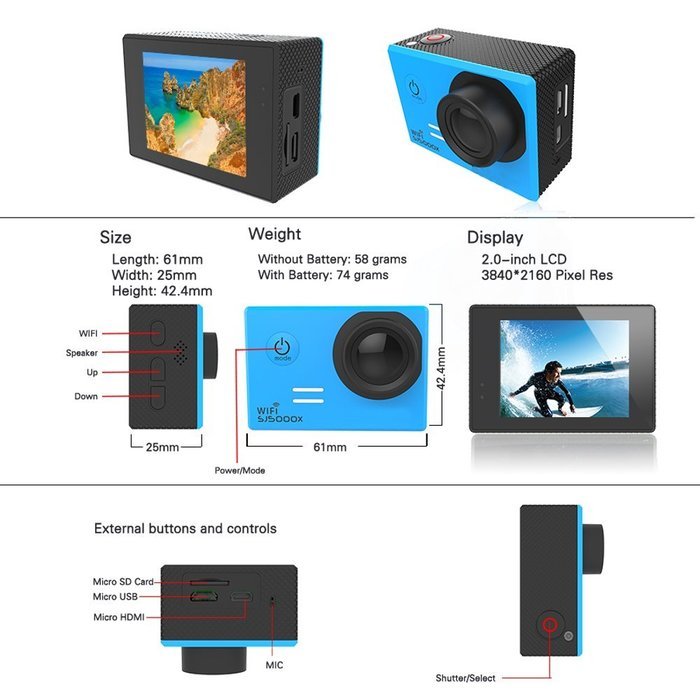 Original SJCAM LCD Sport Action Camera SJ5000X Sony IMX078 4K 24fps Wifi Elite N6