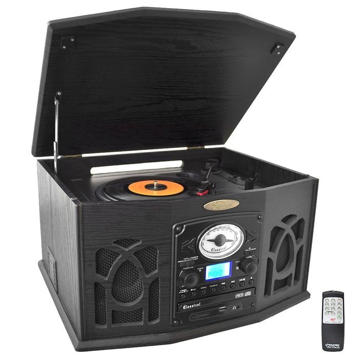 Pyle Home PTCDS7UIW Retro Vintage Turntable with CD/MP3/Casette/Radio/USB/SD, Aux-In and Vinyl-to-MP3 Encoding... N9