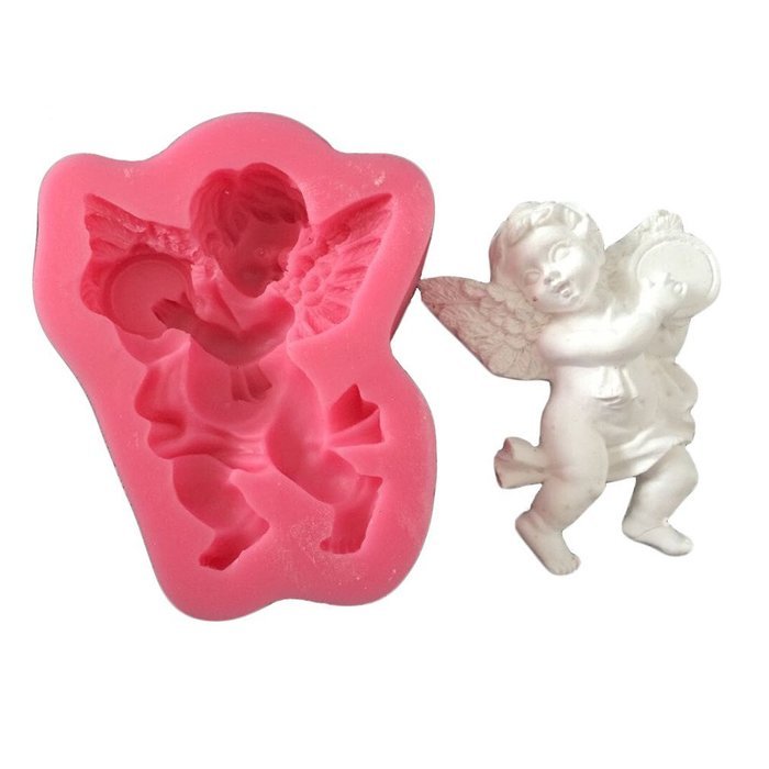 LYNCH Angel Boy With Drum Shaped Silicone Cupcake Mold DIY Fondant Cake Tools,Pink