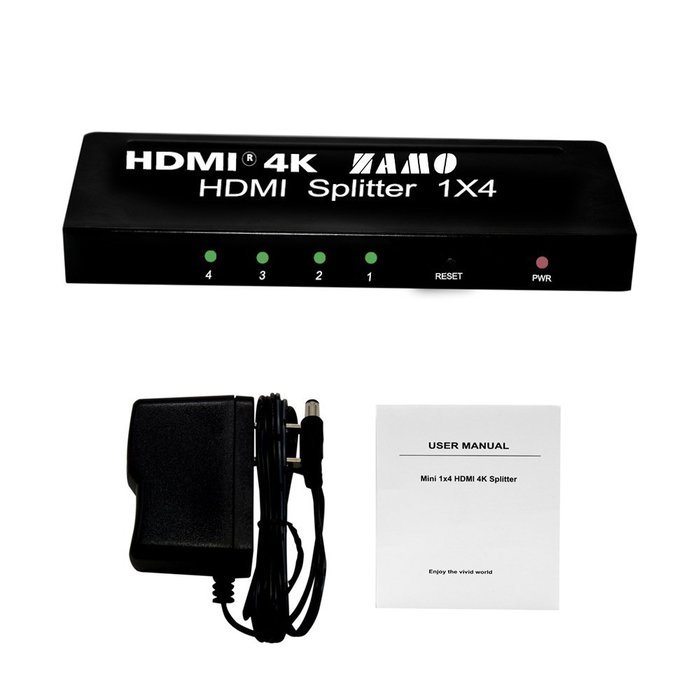 ZAMO 1x4 4 Ports Hdmi Powered Splitter for Full Hd 1080p & 3d Support (One Input to Four Outputs) N5