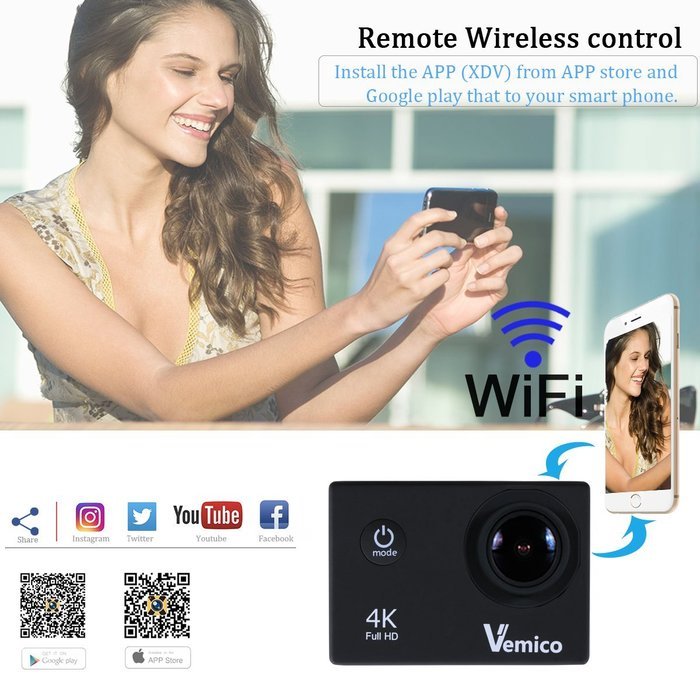Vemico Action Camera 4K30FPS 16MP WIFI 2.0 Inch Screen Waterproof Sports Helmet Cam with Extra 1050 mAh Battery... N6