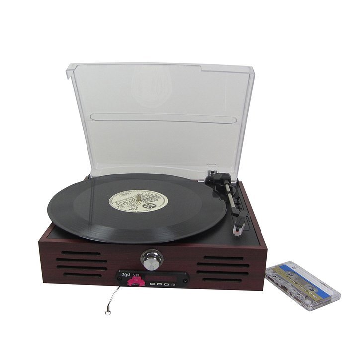 Keni Wooden Turntable Cassette Player with Built-in Stereo Speaker, Vintage Style MIC Record Player, Vinyl,Cassette-To-MP3... N4