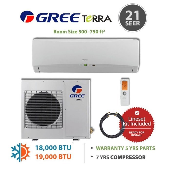 GREE Terra LE Ultra Efficient 18,000 BTU Ductless Mini Split A/C (208/230V) w/ Inverter, Heat, Remote & FREE 25... N3