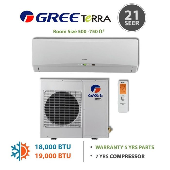 GREE Terra LE Ultra Efficient 18,000 BTU Ductless Mini Split A/C (208/230V) w/ Inverter, Heat, Remote & FREE 25... N4