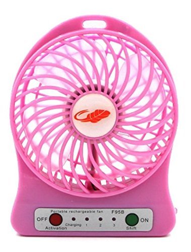 Pro-Shock 4-inch Portable Personal Battery Operated Fan Rechargeable with LED Light, Quiet ( PINK )