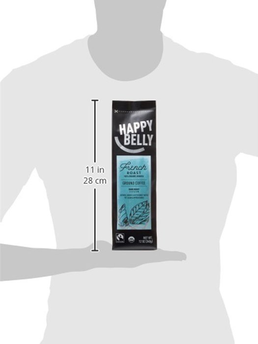 Happy Belly House Blend Organic Fairtrade Coffee, Medium Dark Roast, Ground, 12 ounce N8