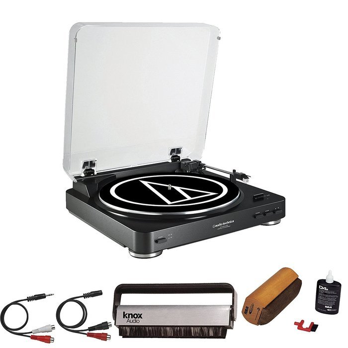 Audio-Technica AT-LP60BK-USB Turntable (Black) w/ Knox Carbon Fiber Vinyl Brush Cleaner & Cleaning Kit N2