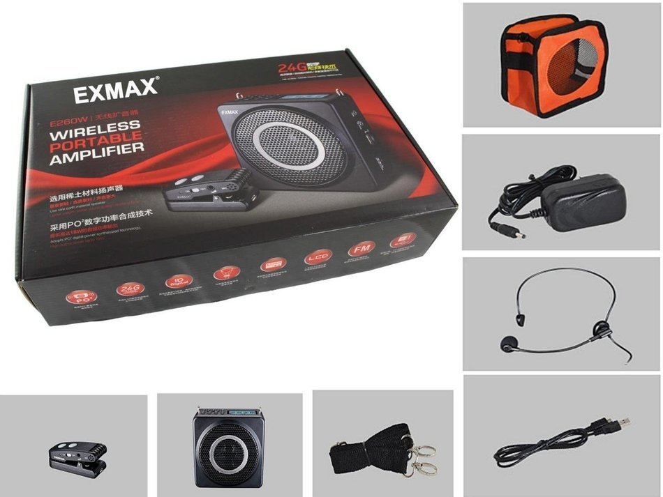 EXMAX E260W 2.4G Wireless Portable Amplifier Dual voice coil speaker LCD Display Support FM MP3 Recording 18W... N2