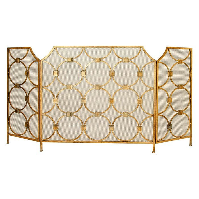 Fireplace Protector Screen w/ 3 Golden Finish Panels for Protection Decoration & Romantic Atmosphere N4