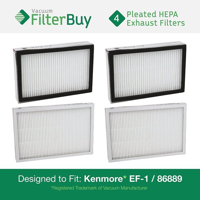4 - Kenmore EF-1 86889 Exhaust Vacuum HEPA Filters. Designed by FilterBuy to replace Sears Kenmore Part # 20-86889...