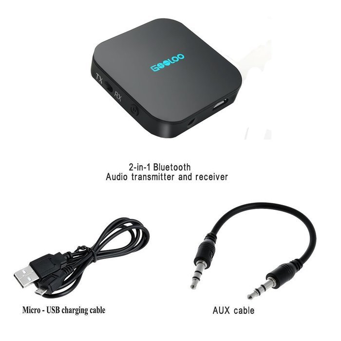 Bluetooth 4.1 Transmitter and Receiver, GOOLOO 2-in-1 3.5mm Portable Wireless Audio Adapter for Headphones, TV... N4