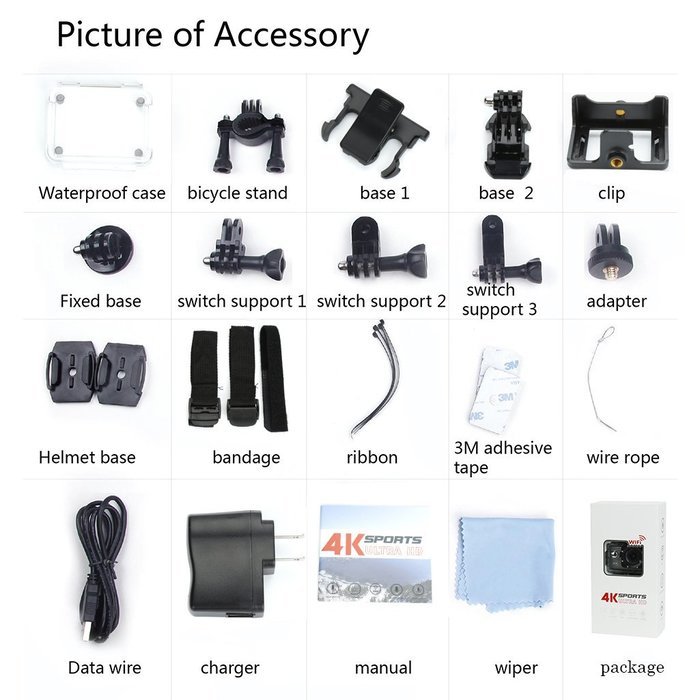 Coolbiz F68 Wifi 4K Ultra HD 2.0 Screen 170 Viewing Angles Adjustable Waterproof Outdoor Sports Action Camera N7
