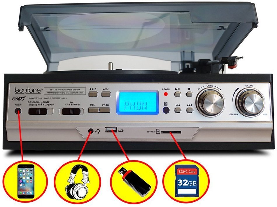 Boytone BT-17DJS 3-speed Stereo Turntable, with 2 extra ceramic needles, Belt Drive, 2 built in Speakers, Digital... N4