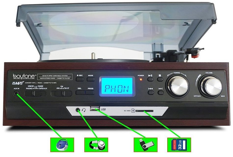 Boytone BT-17DJS 3-speed Stereo Turntable, with 2 extra ceramic needles, Belt Drive, 2 built in Speakers, Digital... N5