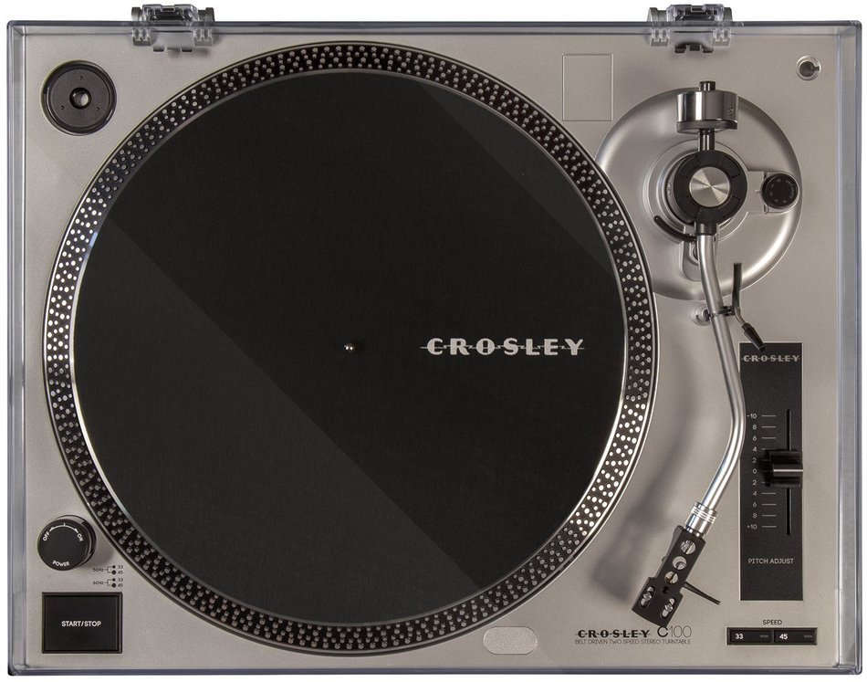 Crosley C100A-SI Turntable with S-Shaped Tone Arm with Adjustable Counterweight, Silver N2
