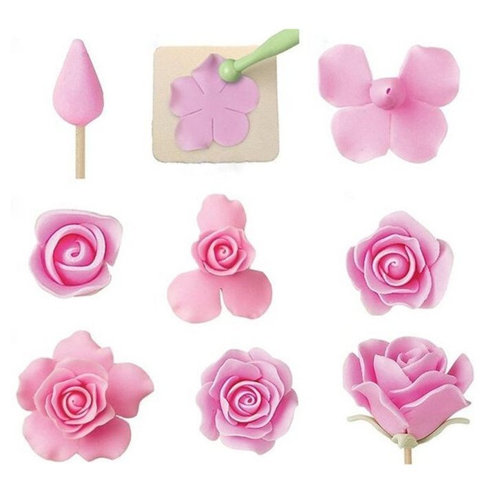 TANGCHU Fondant Cutters for Cake Decorating Cupcake Decorations Color White Set of 11 Rose