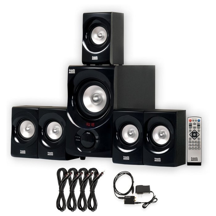 Acoustic Audio AA5171 Home 5.1 Bluetooth Speaker System with Optical Input and 4 Extension Cables