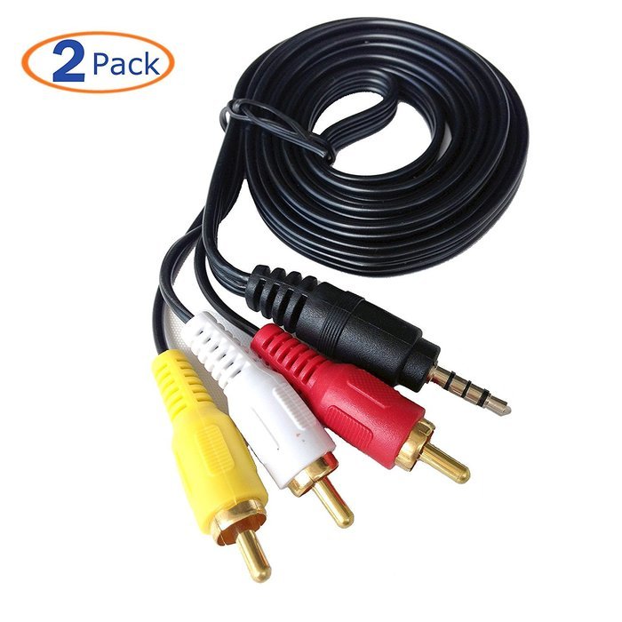 Conwork 2-Pack Gold Plated 4-Pin 3.5mm Stereo Male to 3 RCA Male Splitter Extension Cable for Audio Video AUX...