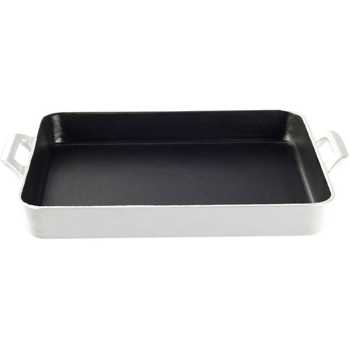 La Cuisine LC 8180 1Piece Shallow Cast Iron Roasting Pan with Enamel Finish, White