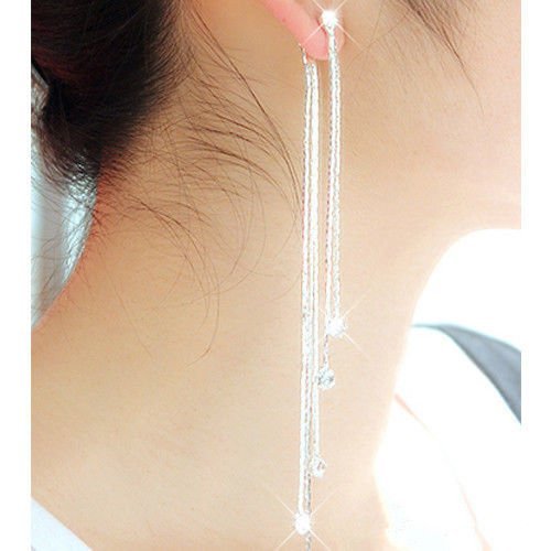 Party Linear Long Tassels Rhinestone Dangle diamante Eardrop Woman's Earrings N5