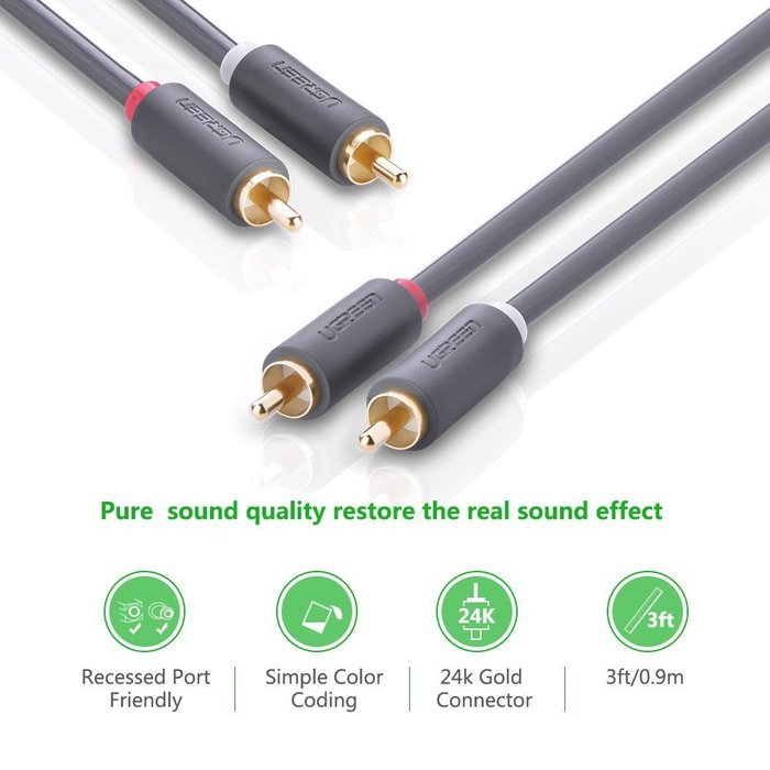 Ugreen 2RCA Male to 2RCA Male Stereo Audio Cable Gold Plated for Home Theater, HDTV, Gaming Consoles, Hi-Fi Systems...