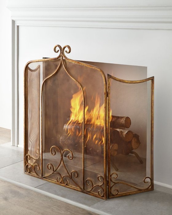 Old World Design Simon Scroll Fireplace Screen