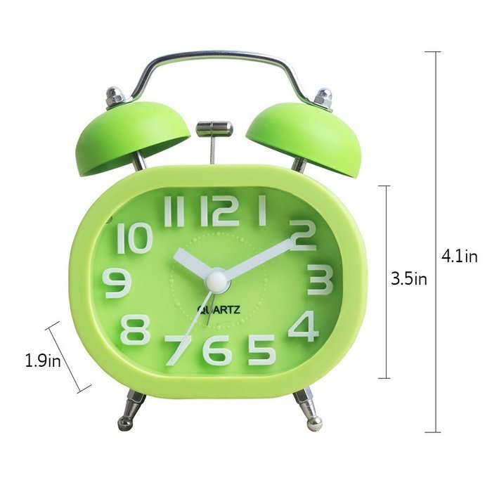 HENSE Creative Colorful Design Non-ticking Mute Silent Quartz Movement Twin Bell Alarm Clock With Nightlight HA16... N13