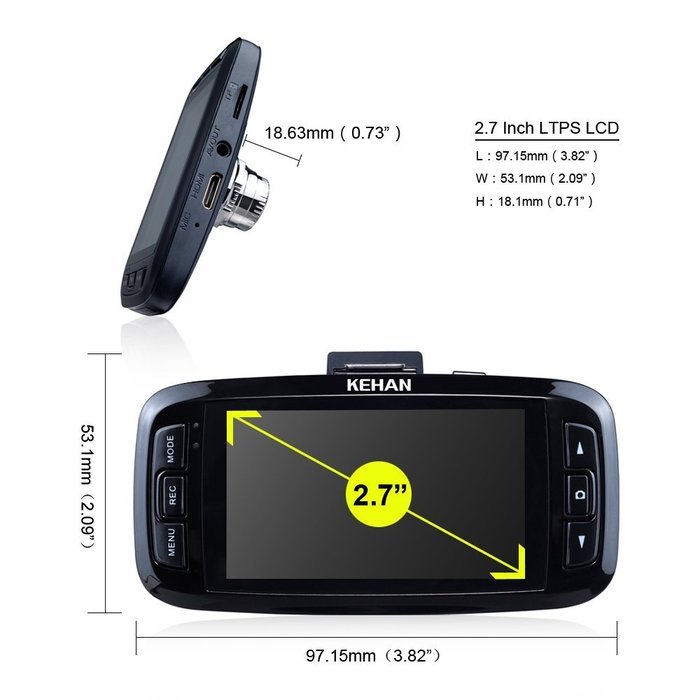 KEHAN C821 Full HD 1920*1080 Car DVR Dash Cam 170&deg; Super Wide Diagonal Viewing Angle 2.7" LCD Ambarella A7 OV4689...