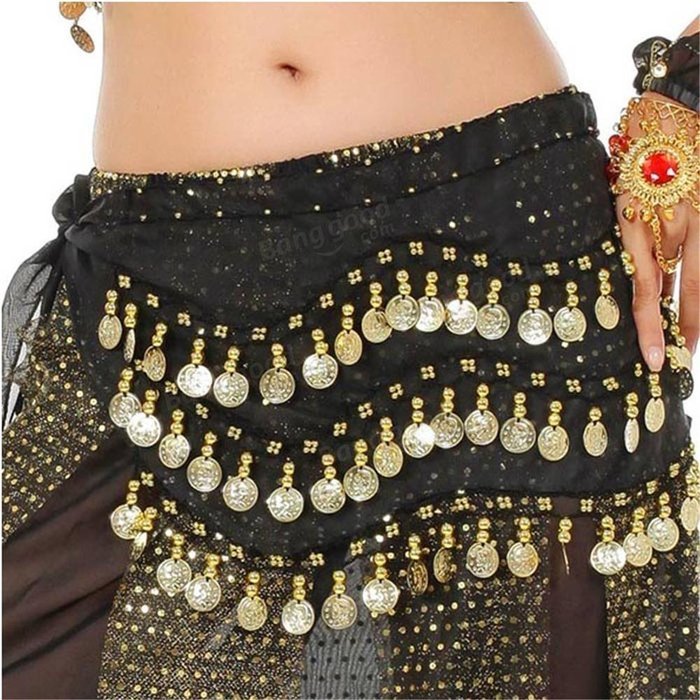 Bargain World 3 Row Belly Dance Hip Skirt Scarf Belt Waistband Dance Performance Supplies