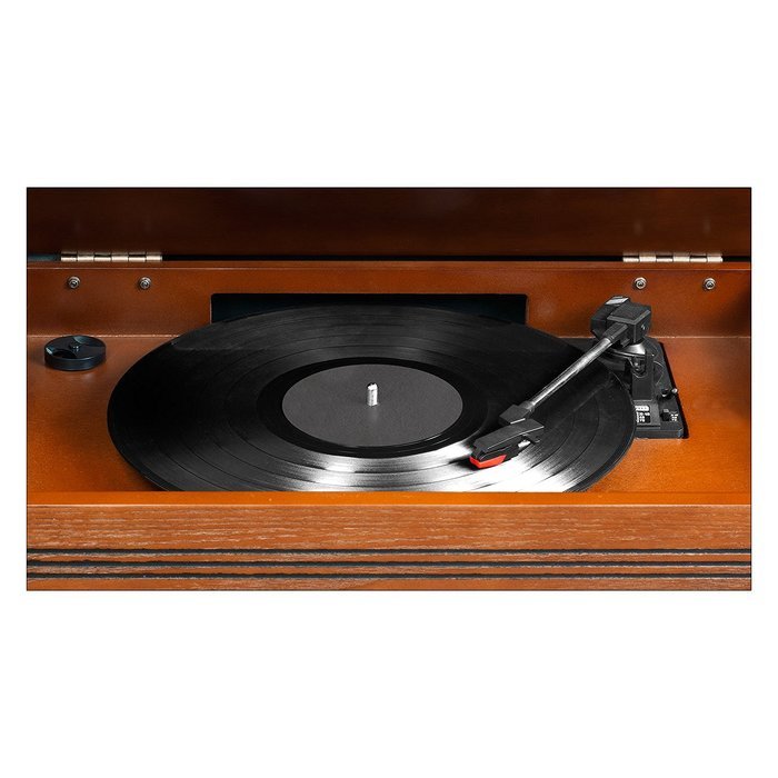 Victrola VTA-750B Nostalgic Aviator 7-in-1 Turntable Wooden Entertainment Center with Bluetooth, Oak N7