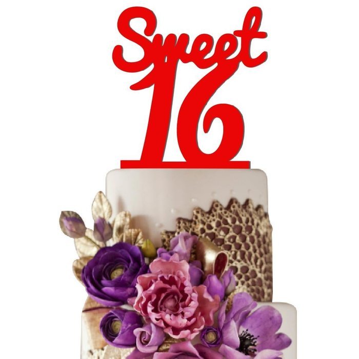 Sugar Yeti Made In USA Birthday Cake Topper Sweet 16 #4 Purple Mirror