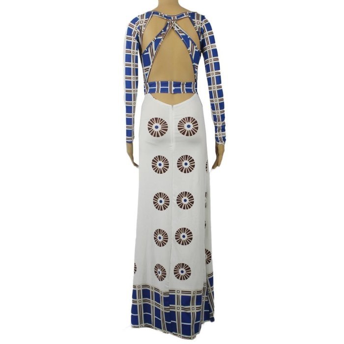 Women Dress,Haoricu Women Backless Skintight Casual Traditional African Print Long Sleeve Party Dress N2
