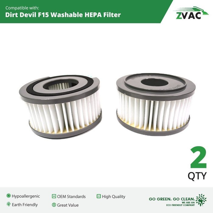 Dirt Devil F15 Washable HEPA Filter - 2 Pack - Fits all Dirt Devil Quick Vac Models - Similar to part # 1-SS0150... N5