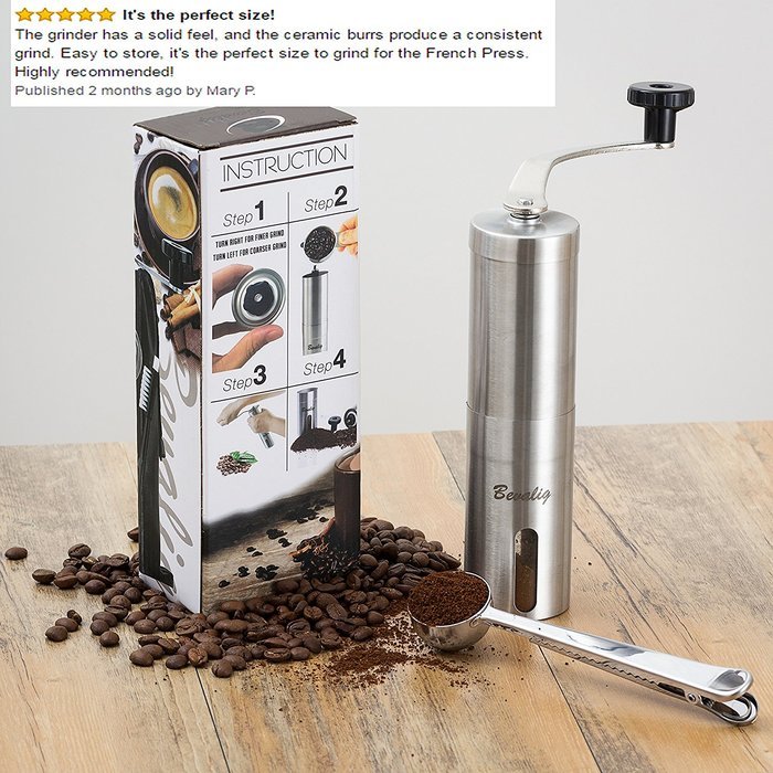 Manual Coffee Grinder with Travel Pouch, Spoon and Cleaning Brush | Ceramic Conical Burr for Precision Brewing... N2
