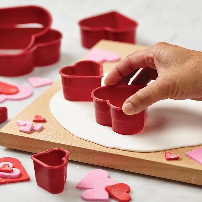 Cake Boss Decorating Tools 7-Piece Nylon Heart Fondant and Cookie Cutter Set, Red