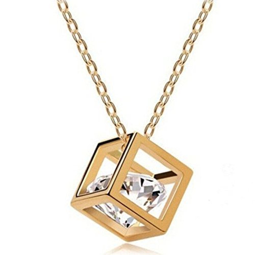Magic Gold&Silver Cube Crystal Rhinestone Charm Pendant Necklace Chain Lady Gift N2