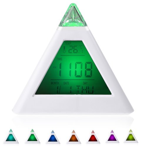 7 LED Color Changing Pyramid Digital LCD Snooze Alarm Clock Triangle Thermometer C/F relogio de mesa reloj despertador