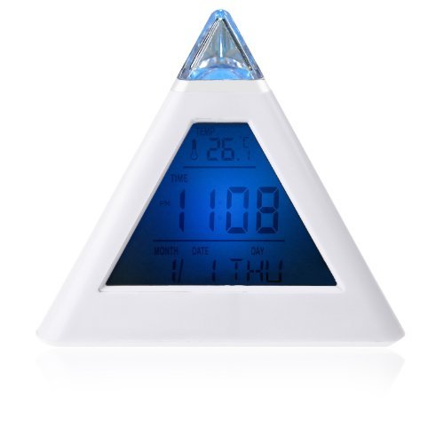 7 LED Color Changing Pyramid Digital LCD Snooze Alarm Clock Triangle Thermometer C/F relogio de mesa reloj despertador N2