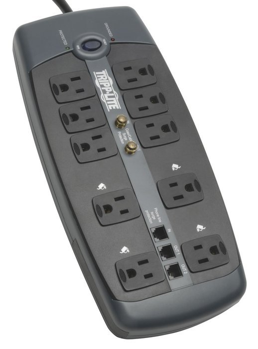 Tripp Lite Isobar 10 Outlet Audio/Video Surge Protector Tel/Modem/Coax/Network 8ft Cord Right Angle Plug (HT10DBS) N7