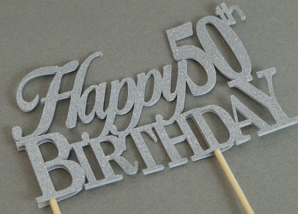 All About Details Silver Happy-50th-birthday Cake Topper
