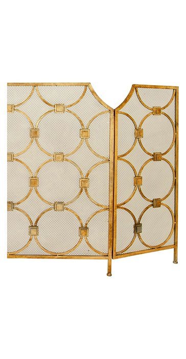 Fireplace Protector Screen w/ 3 Golden Finish Panels for Protection Decoration & Romantic Atmosphere N5